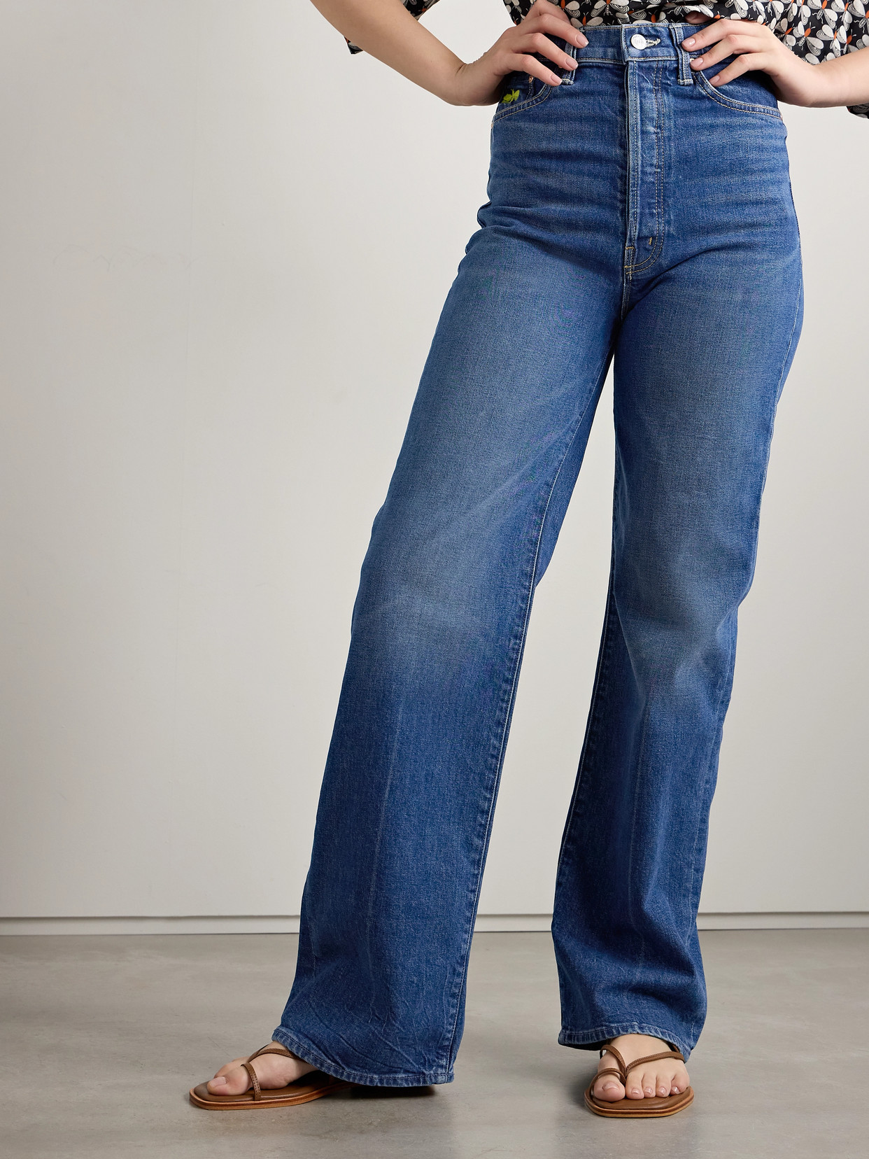 Mother + La Doublej The Tune Up Maven Sneak Embroidered High-rise Straight-leg Jeans In Blue