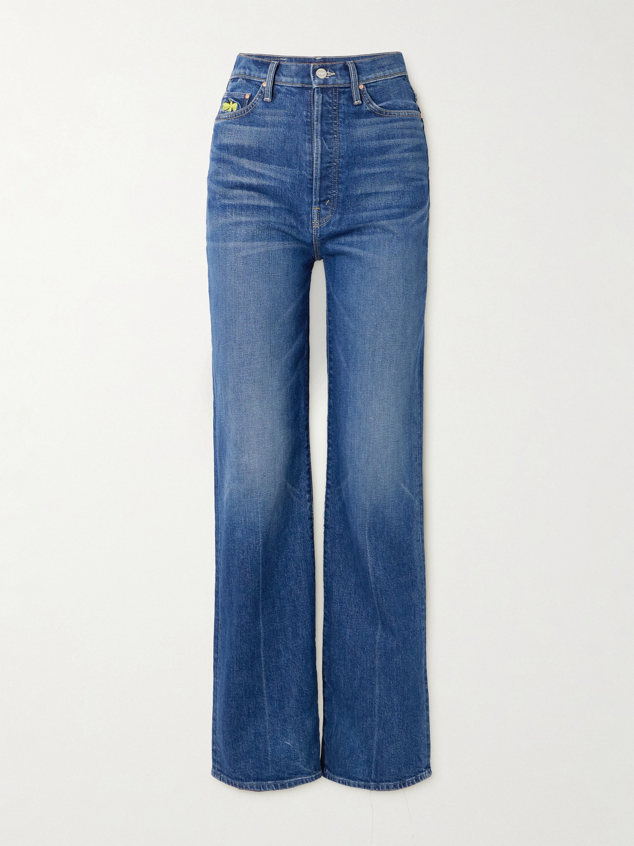 Mother + La Doublej The Tune Up Maven Sneak Embroidered High-rise Straight-leg Jeans In Blue