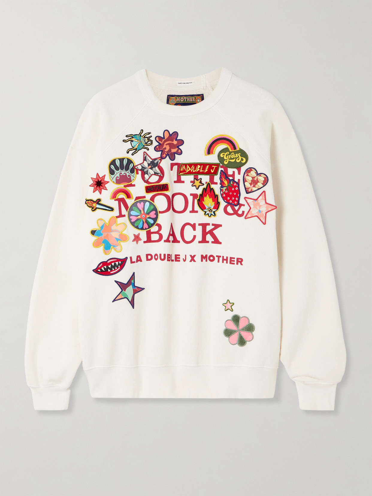 MOTHER + LA DOUBLEJ THE BIGGIE CONCERT PRINTED APPLIQUÉD COTTON-JERSEY SWEATSHIRT