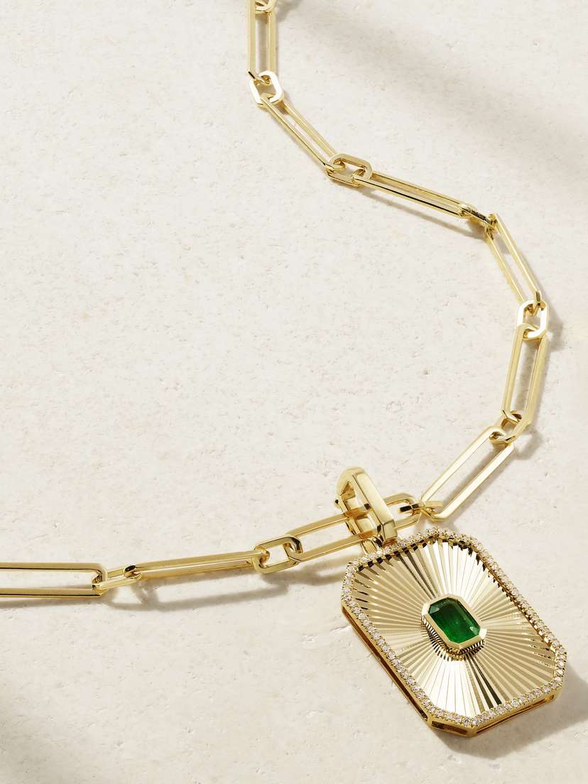 SHAY Radiant Deco 18-karat Gold, Emerald And Diamond Necklace