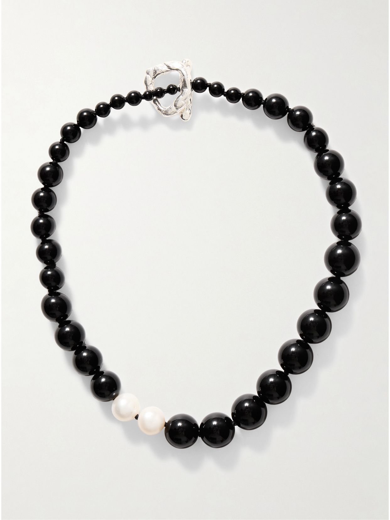 Recycled silver, onyx and pearl necklace