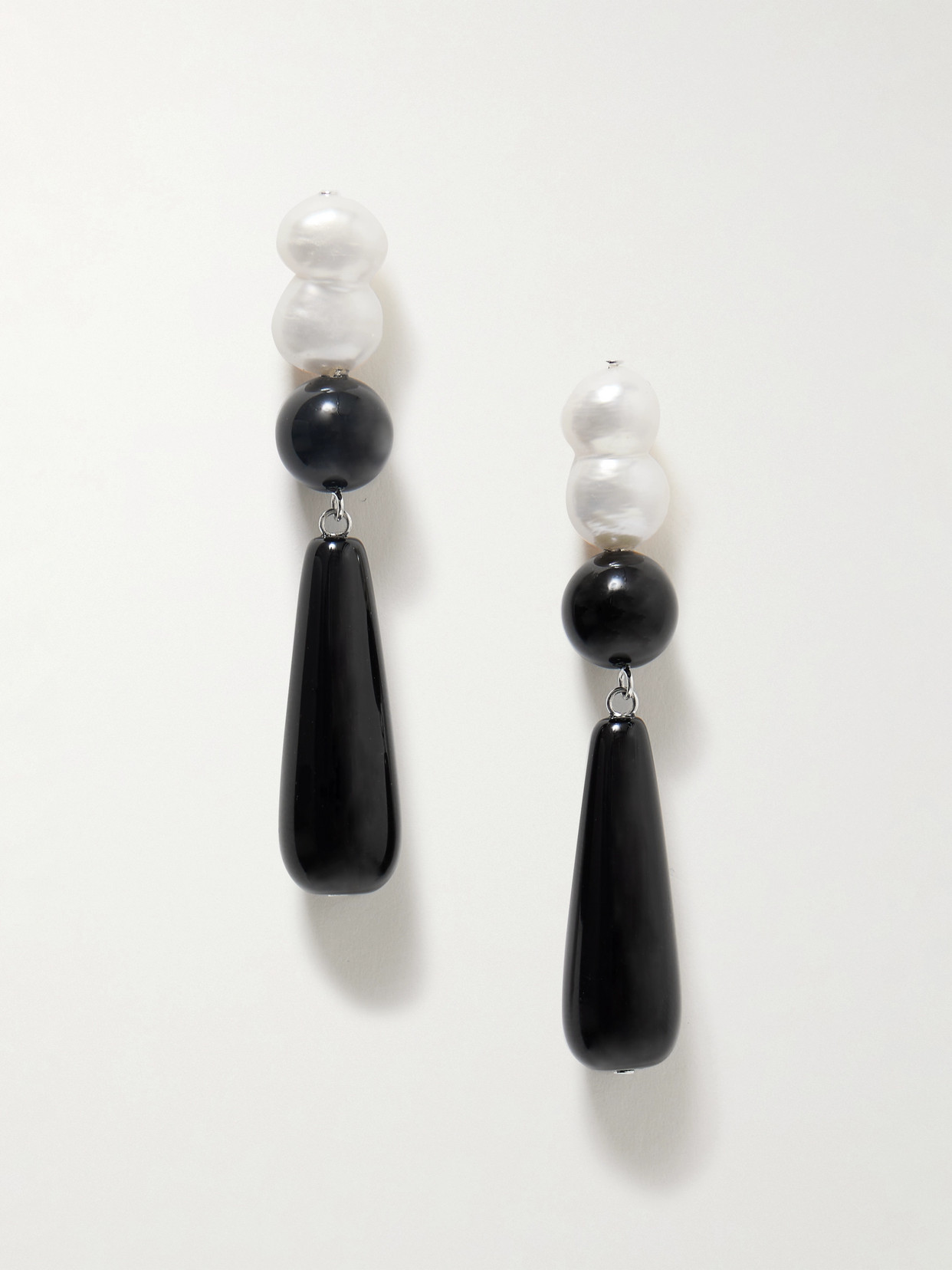 Completedworks Tarn Ii Recycled Silver, Onyx And Pearl Earrings In Animal Print