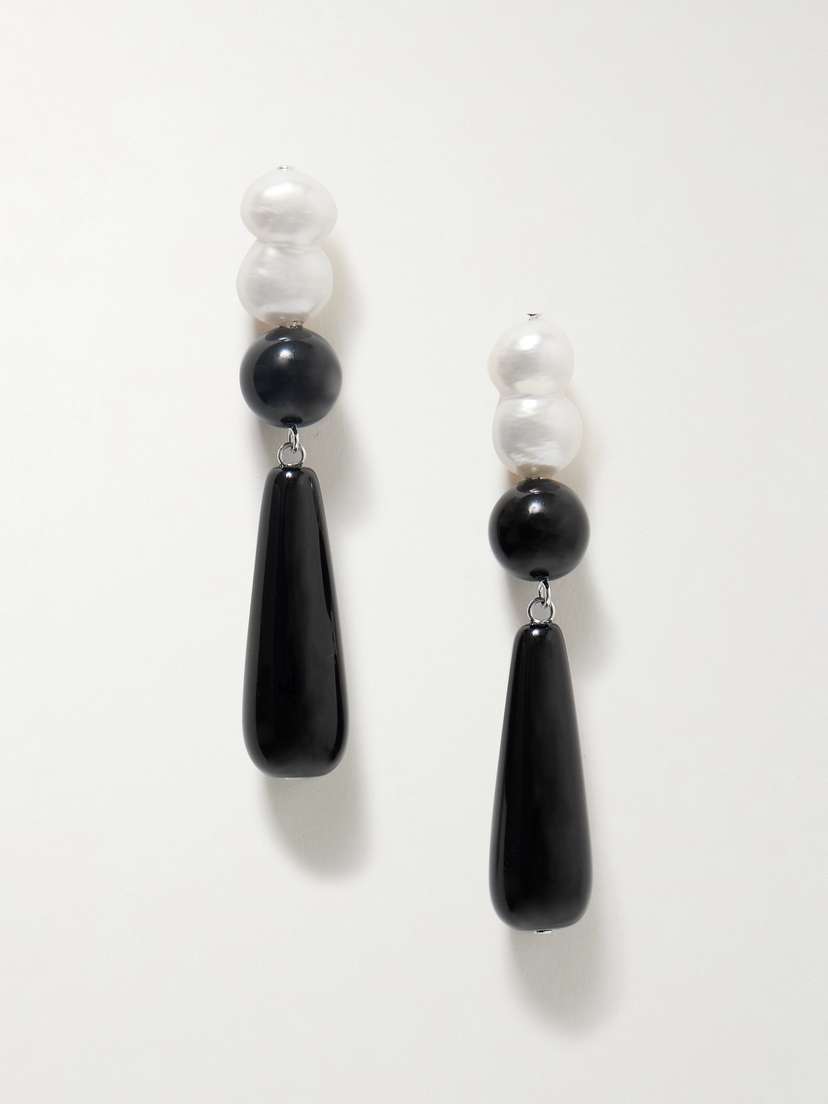 Completedworks Tarn Ii Recycled Silver, Onyx And Pearl Earrings