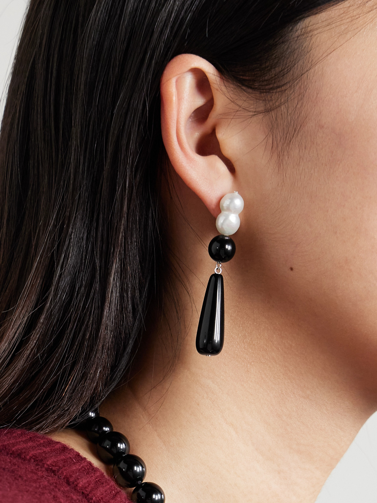 Completedworks Tarn Ii Recycled Silver, Onyx And Pearl Earrings In Black