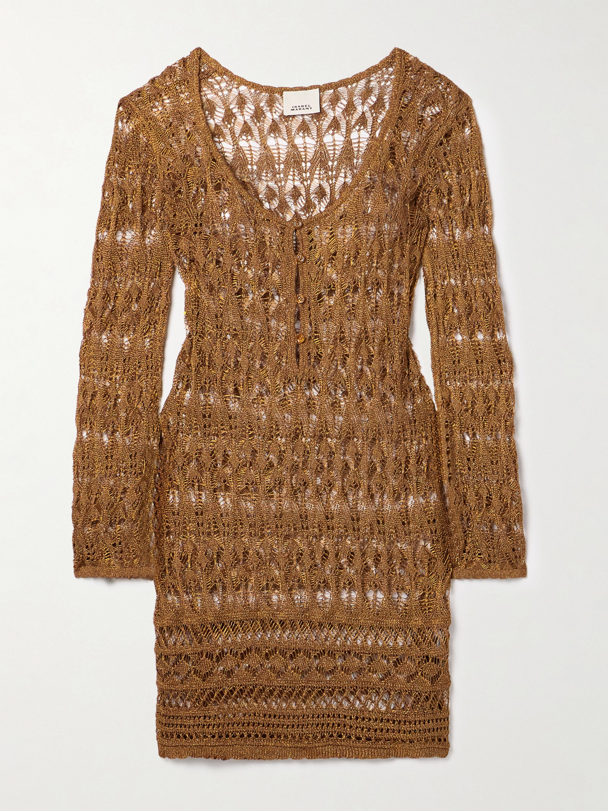 ISABEL MARANT PIA METALLIC CROCHETED MINI DRESS 