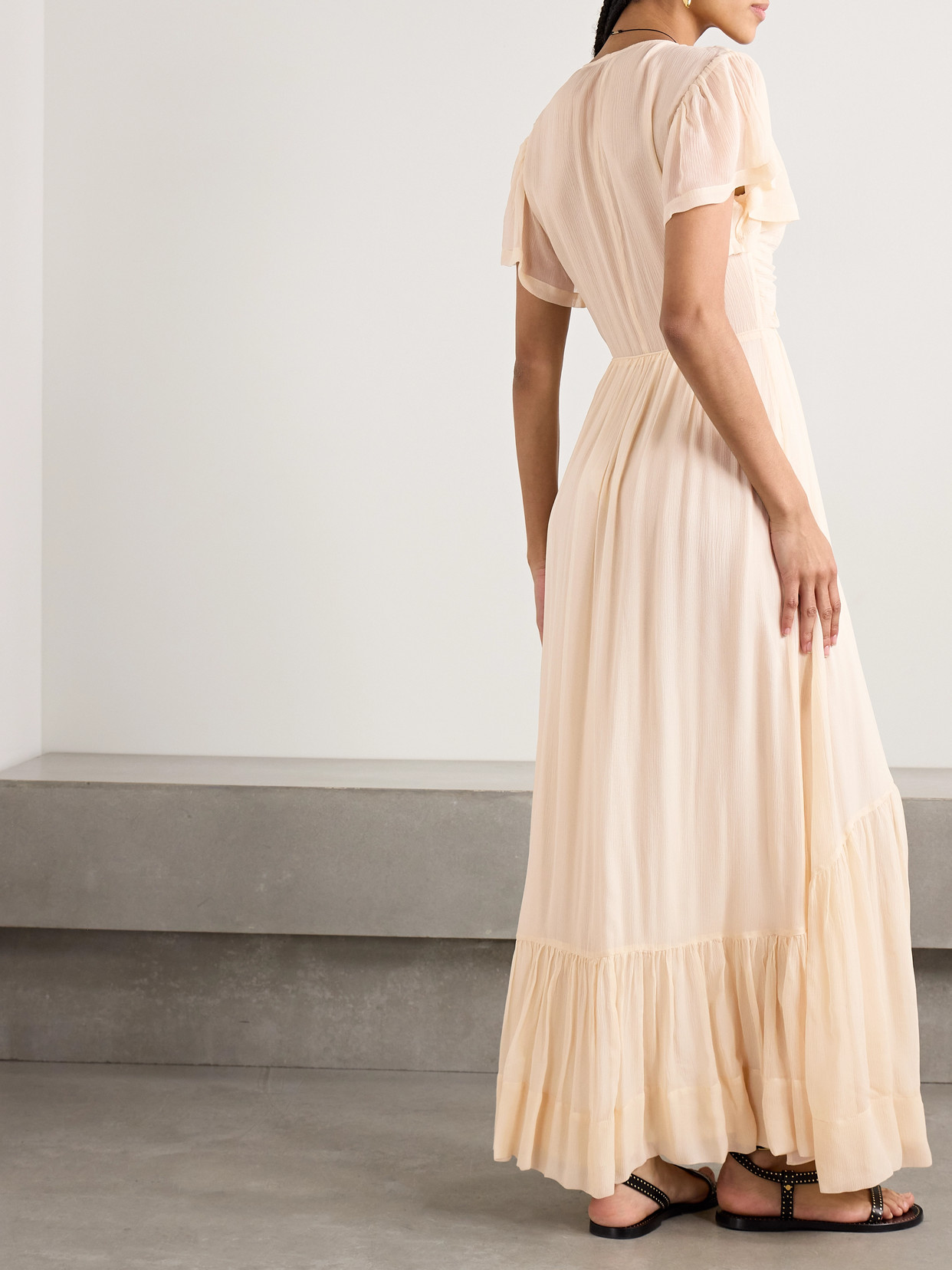 Isabel Marant Agathe Tiered Gathered Silk-crepon Maxi Dress In Neutrals