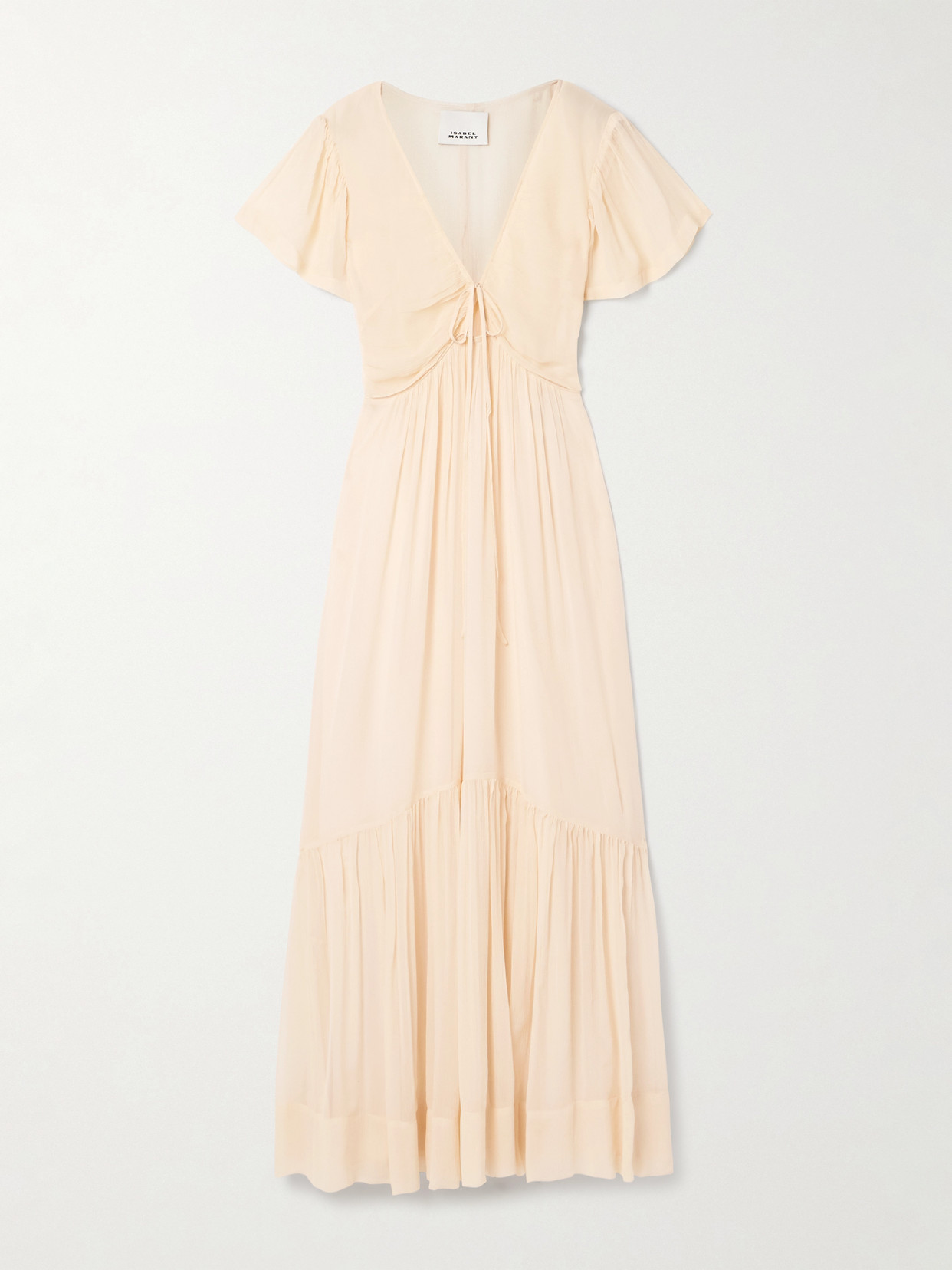Isabel Marant Agathe Tiered Gathered Silk-crepon Maxi Dress In Neutrals