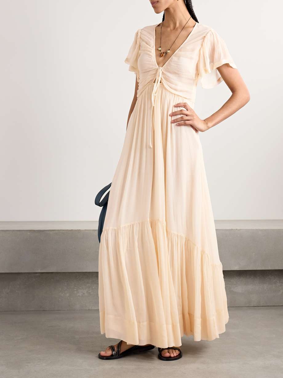 agathe tiered gathered silk-crepon maxi dress