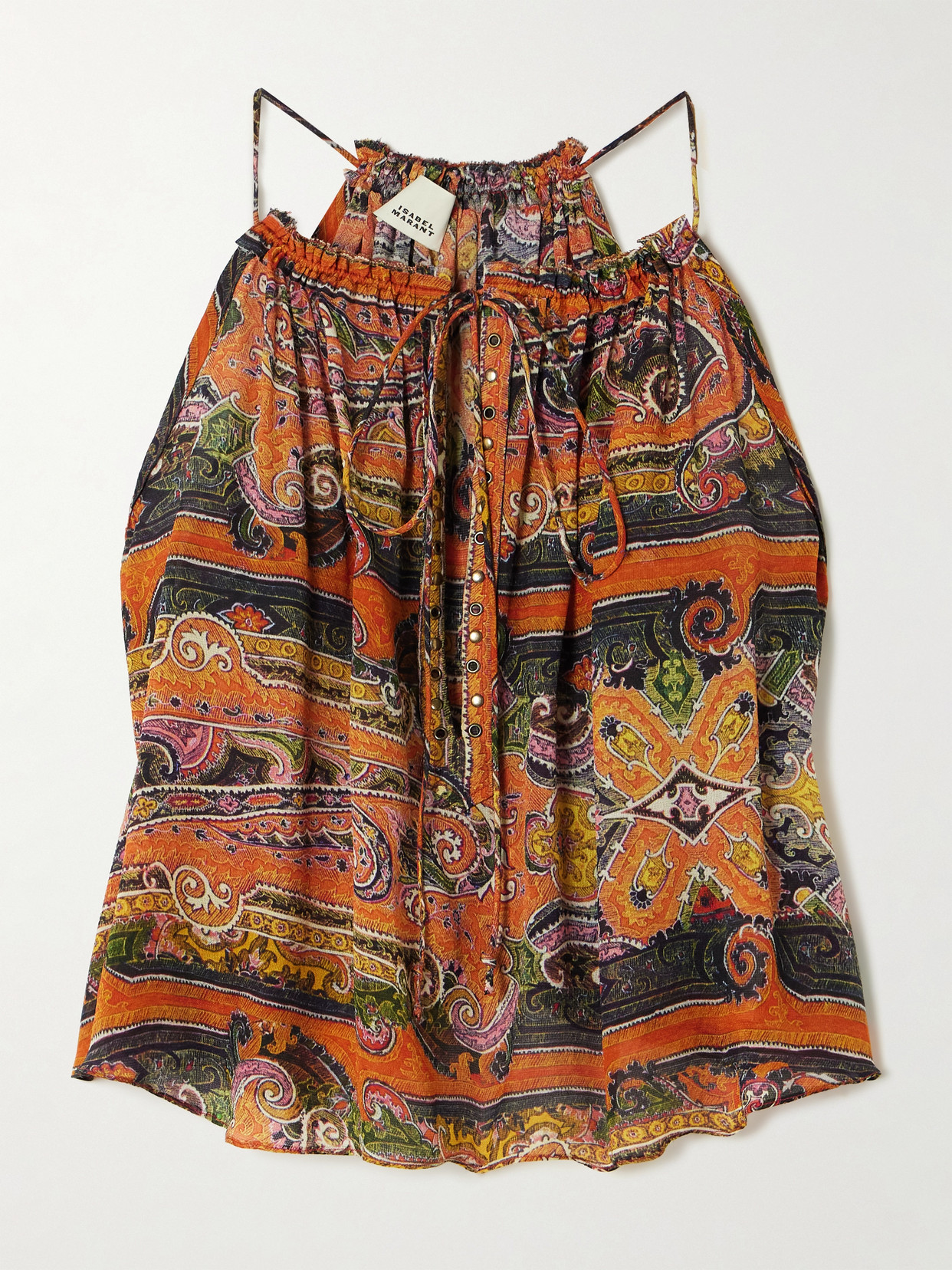 Isabel Marant Marilou Embellished Paisley-print Silk-voile Camisole In Orange