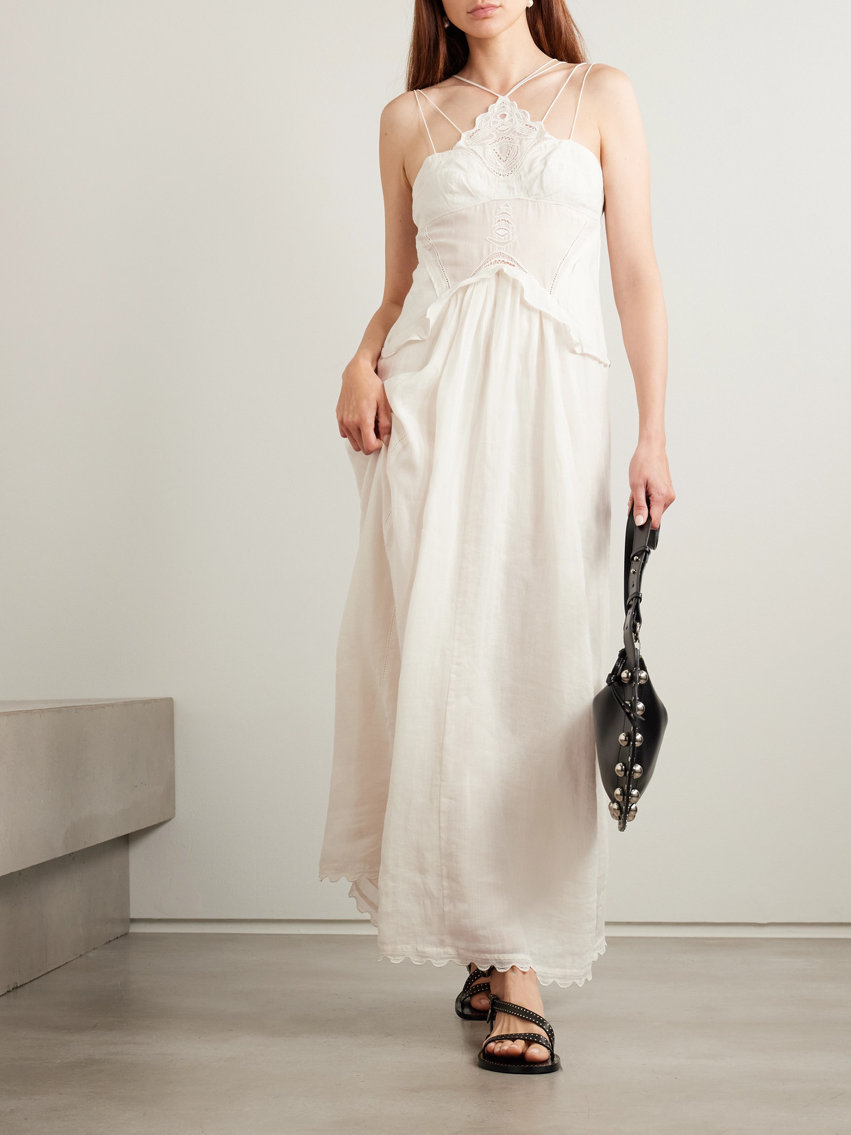 Shop Isabel Marant Lindy Lace-trimmed Embroidered Ramie Maxi Dress