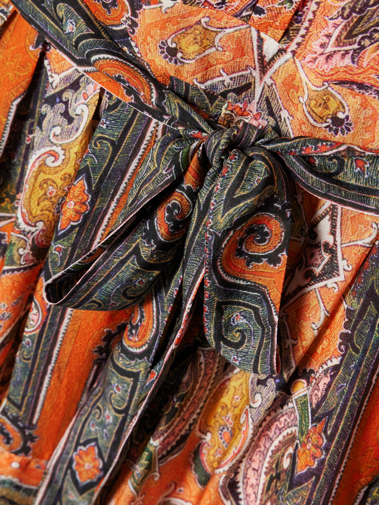 Isabel Marant Morgane Belted Eyelet-embellished Paisley-print Silk-chiffon Mini Dress In Orange