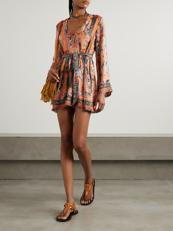 Isabel Marant Morgane belted eyelet-embellished paisley-print silk-chiffon mini dress
