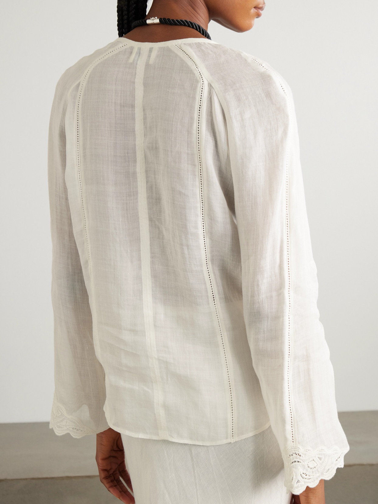 Shop Isabel Marant Luciele Broderie Anglaise-trimmed Ramie Blouse In Ivory