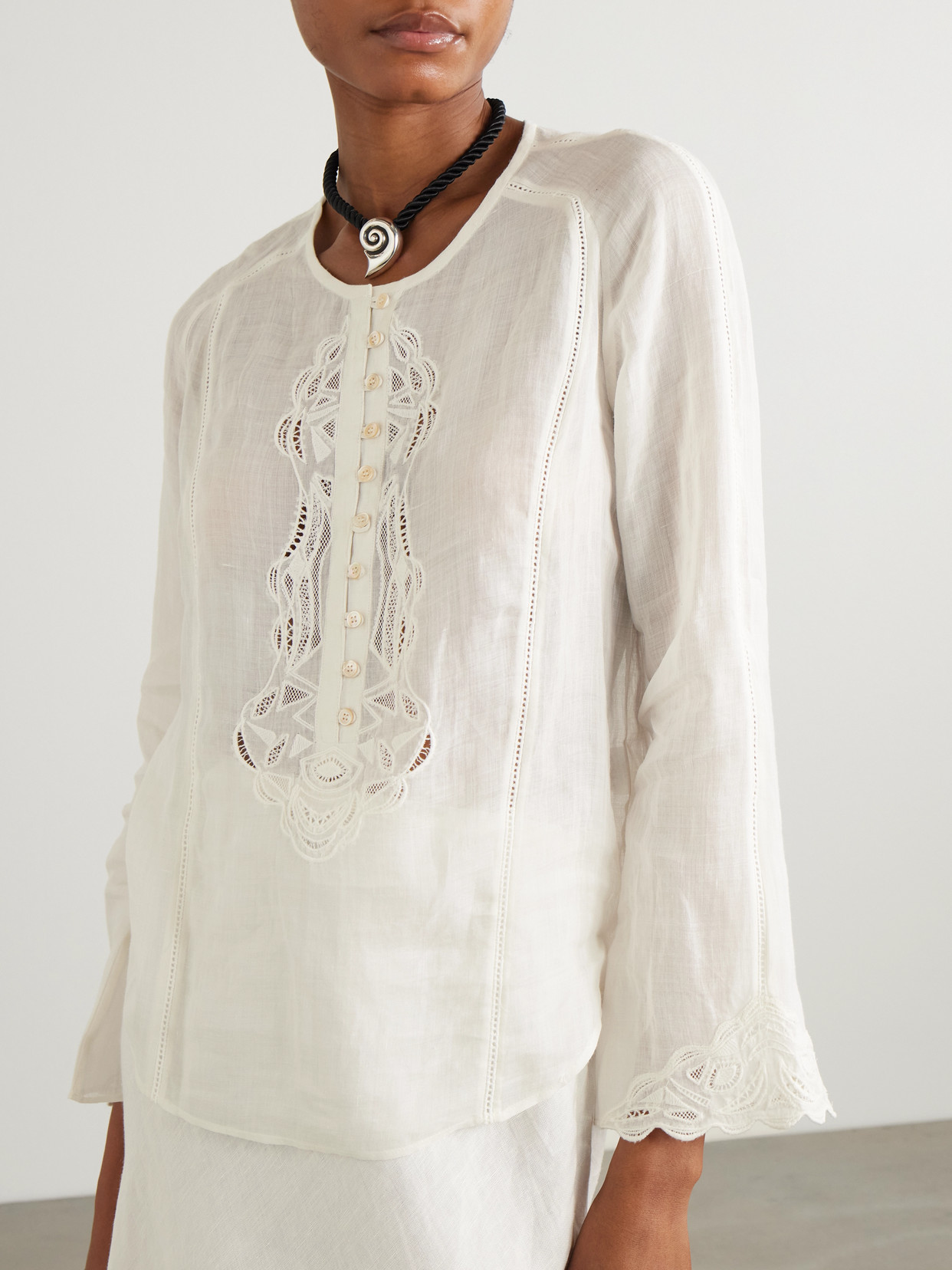 Shop Isabel Marant Luciele Broderie Anglaise-trimmed Ramie Blouse In Ivory