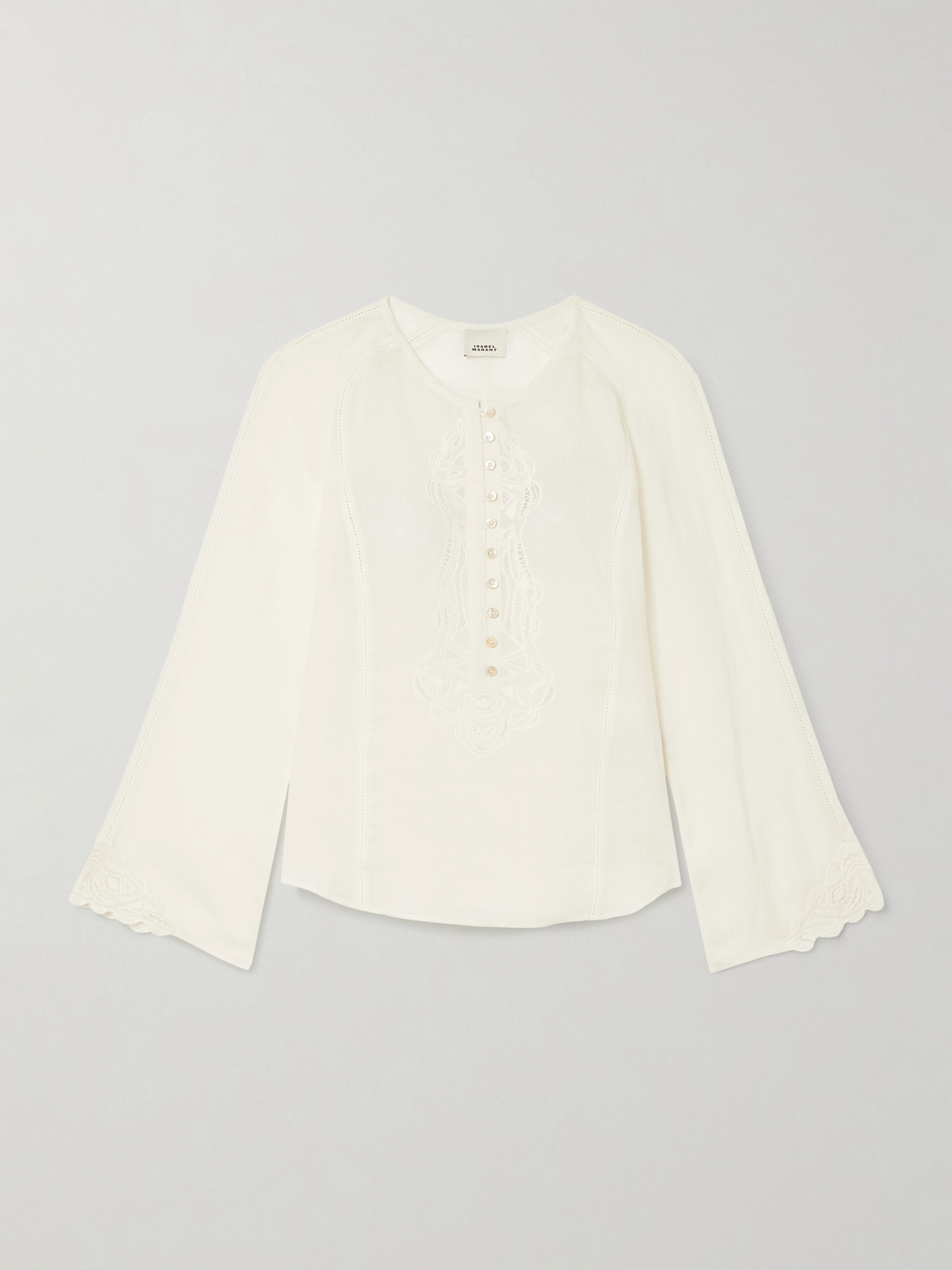Isabel Marant Luciele Broderie Anglaise-trimmed Ramie Blouse In Ivory