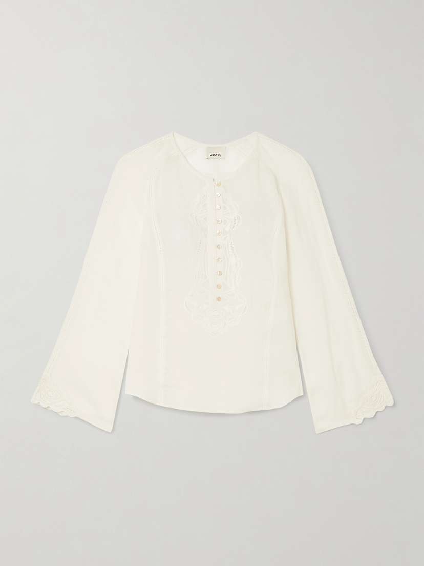 Isabel Marant Luciele Broderie Anglaise-trimmed Ramie Blouse