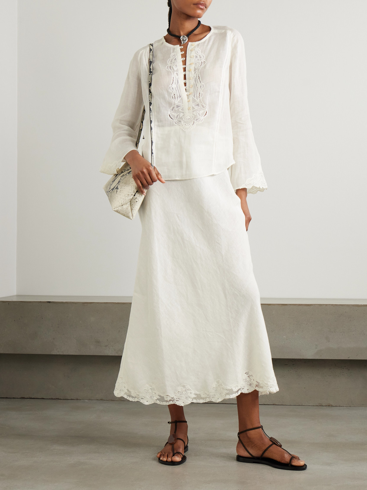 Shop Isabel Marant Luciele Broderie Anglaise-trimmed Ramie Blouse In Ivory