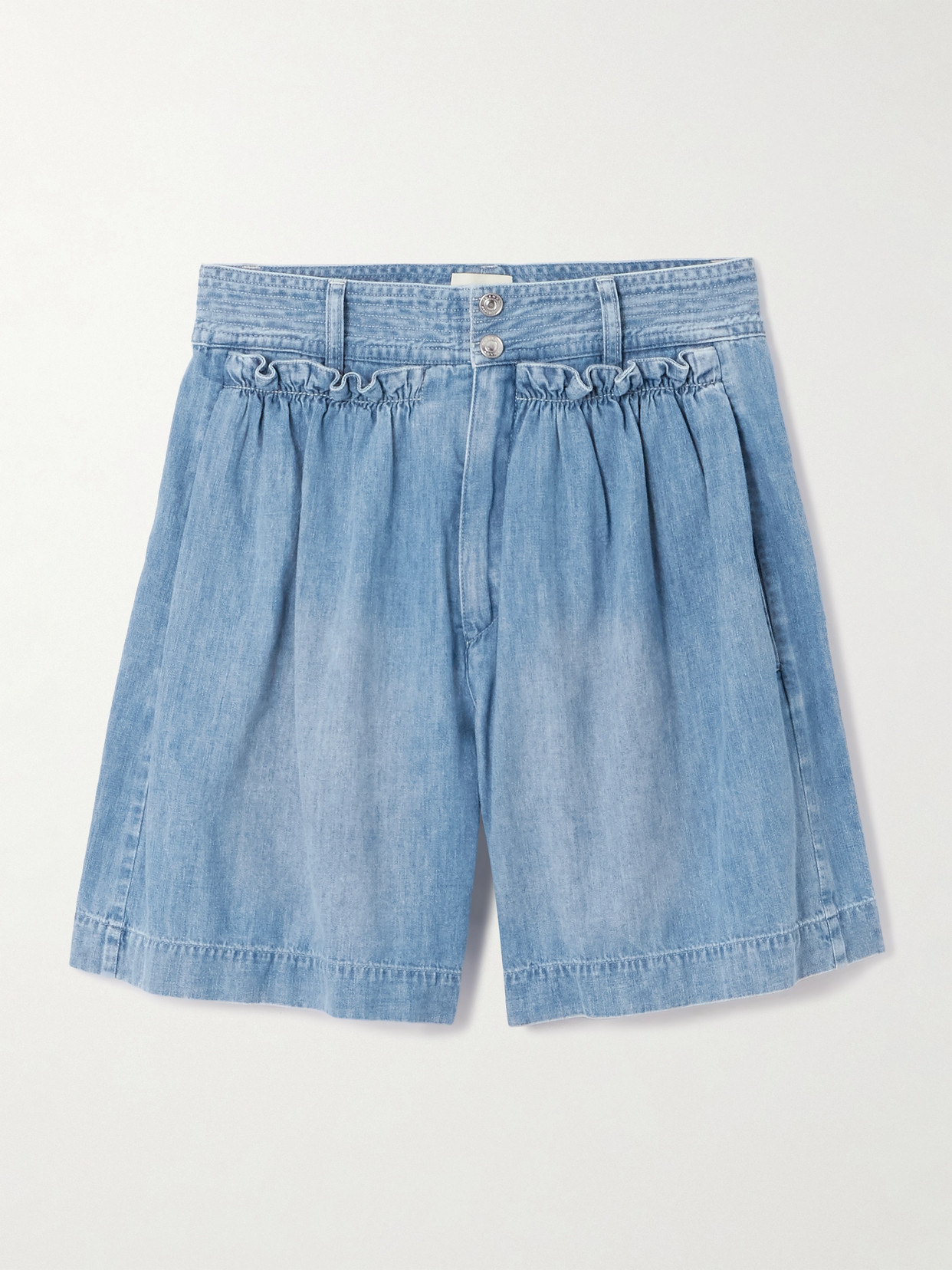 Isabel Marant Ingrid Ruffled Cotton-chambray Shorts In Blue