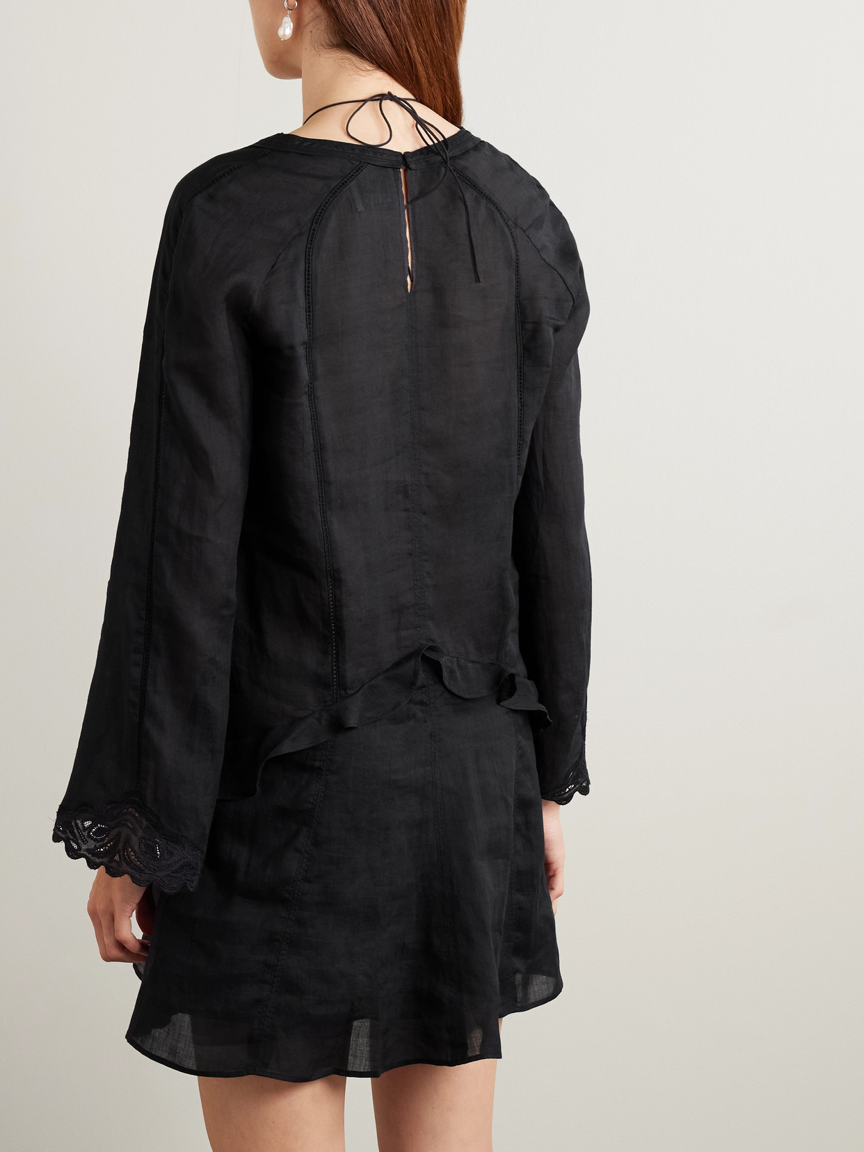 ISABEL MARANT LIYA LACE-TRIMMED EMBROIDERED RAMIE MINI DRESS 