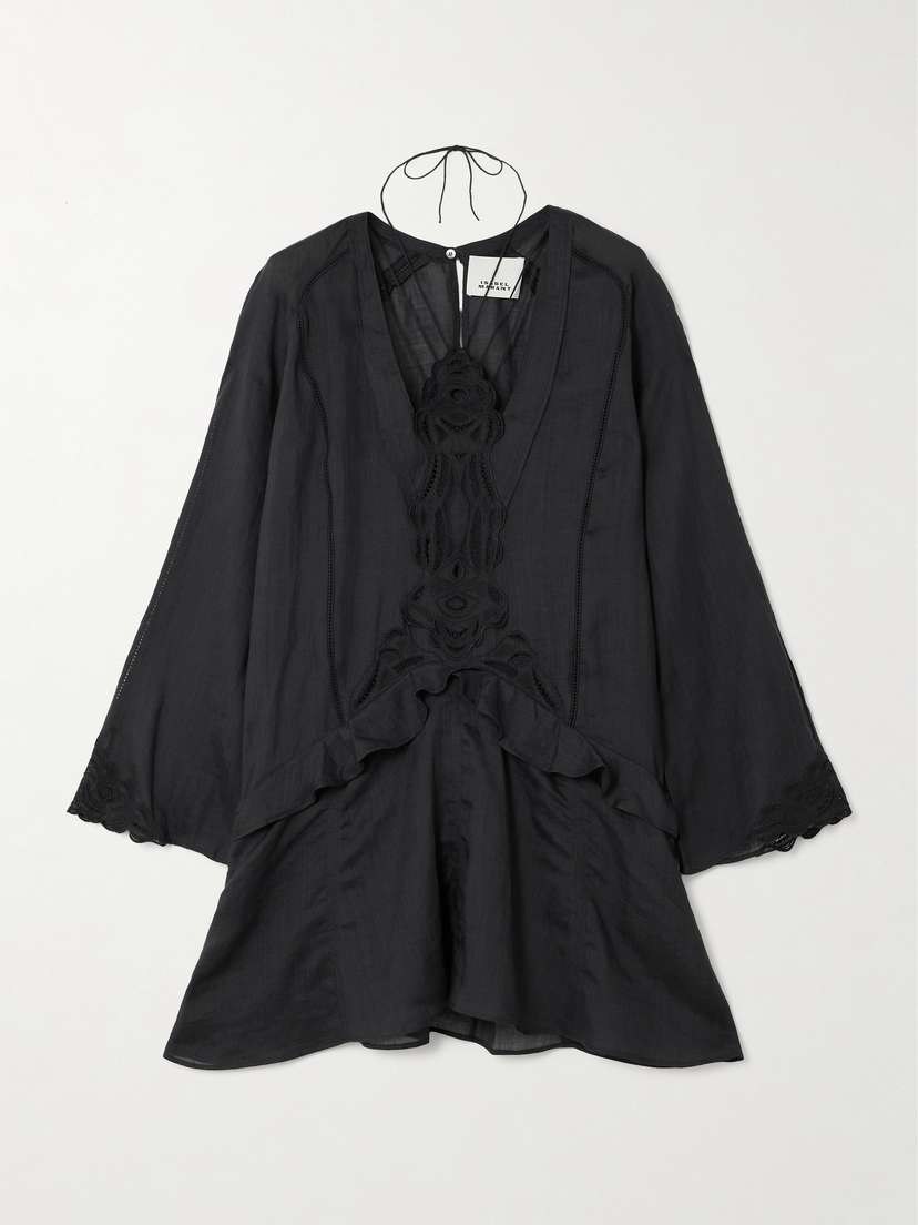 Isabel Marant Liya Lace-trimmed Embroidered Ramie Mini Dress