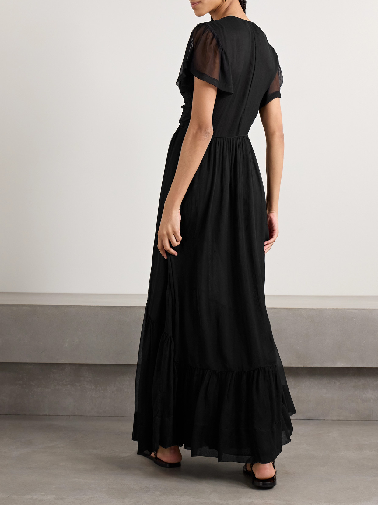 Isabel Marant Agathe Tiered Gathered Silk-crepon Maxi Dress In Black