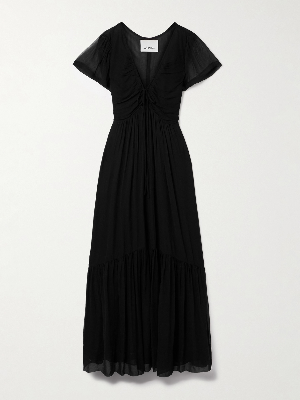 Isabel Marant Agathe Tiered Gathered Silk-crepon Maxi Dress In Black