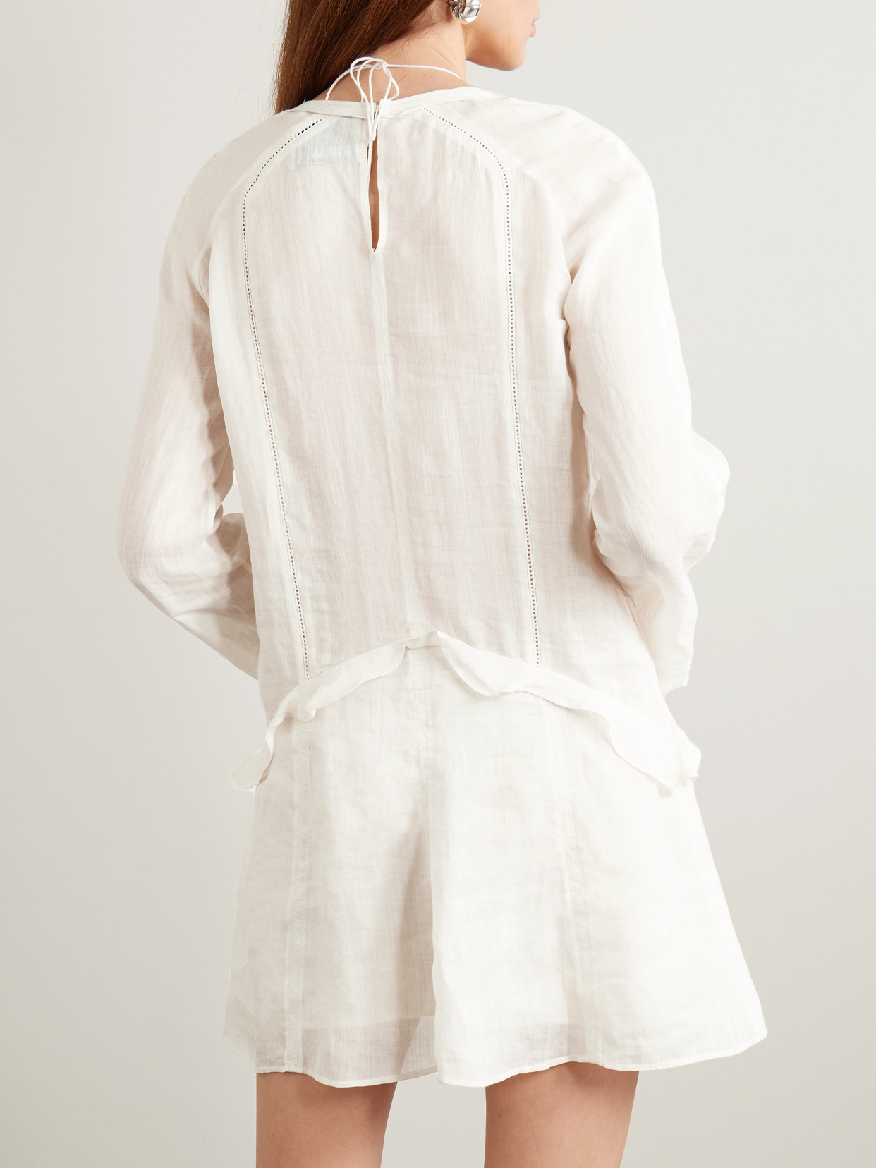 Isabel Marant Liya Lace-trimmed Embroidered Ramie Mini Dress