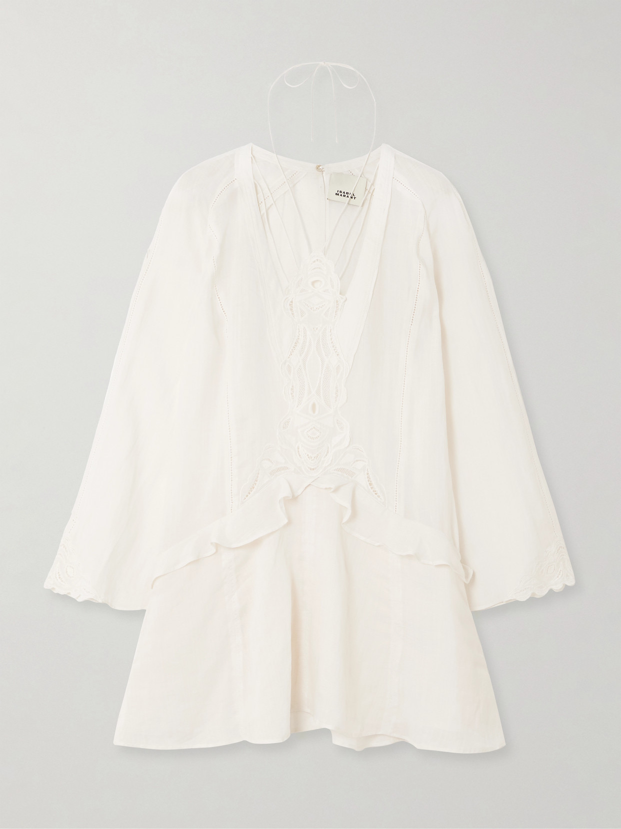 Isabel Marant Liya Lace-trimmed Embroidered Ramie Mini Dress