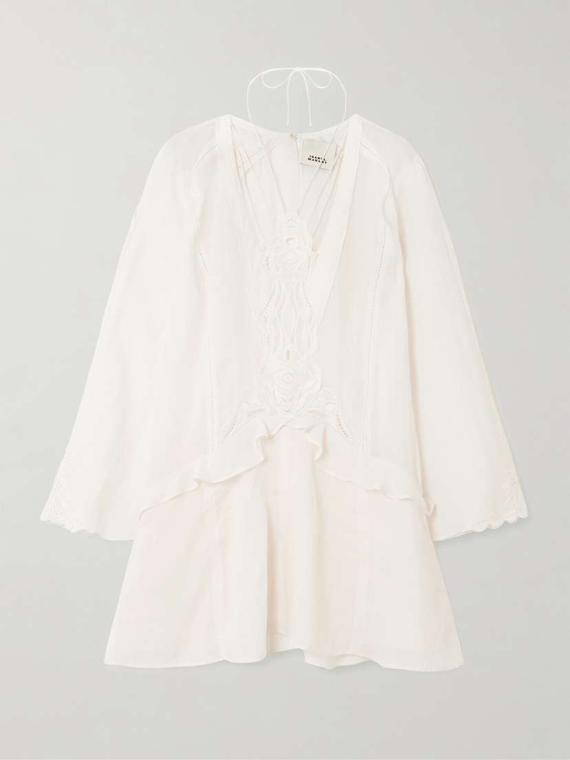 Isabel Marant Liya Lace-trimmed Embroidered Ramie Mini Dress