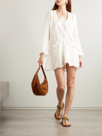 Isabel Marant Liya lace-trimmed embroidered ramie mini dress