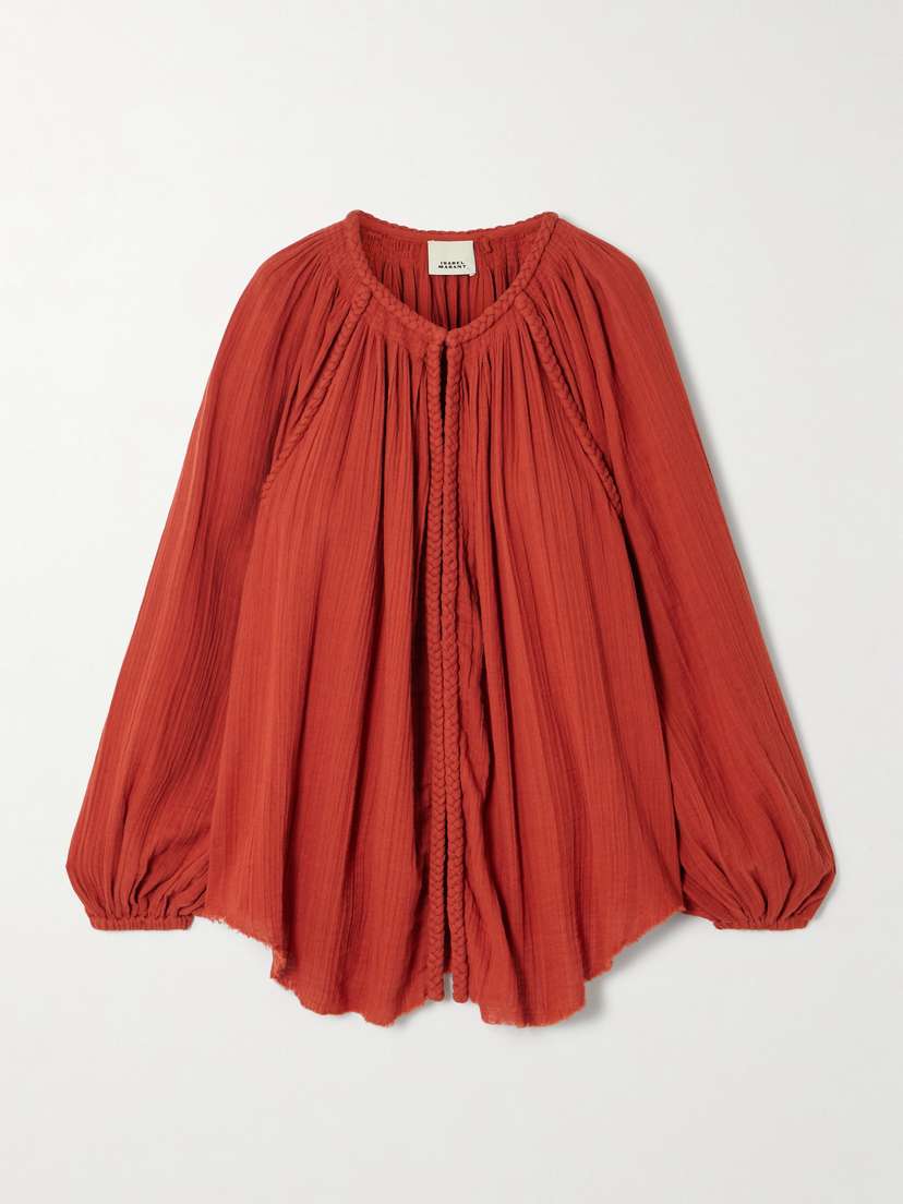 Isabel Marant Jenna Frayed Braided Gathered Cotton-gauze Blouse