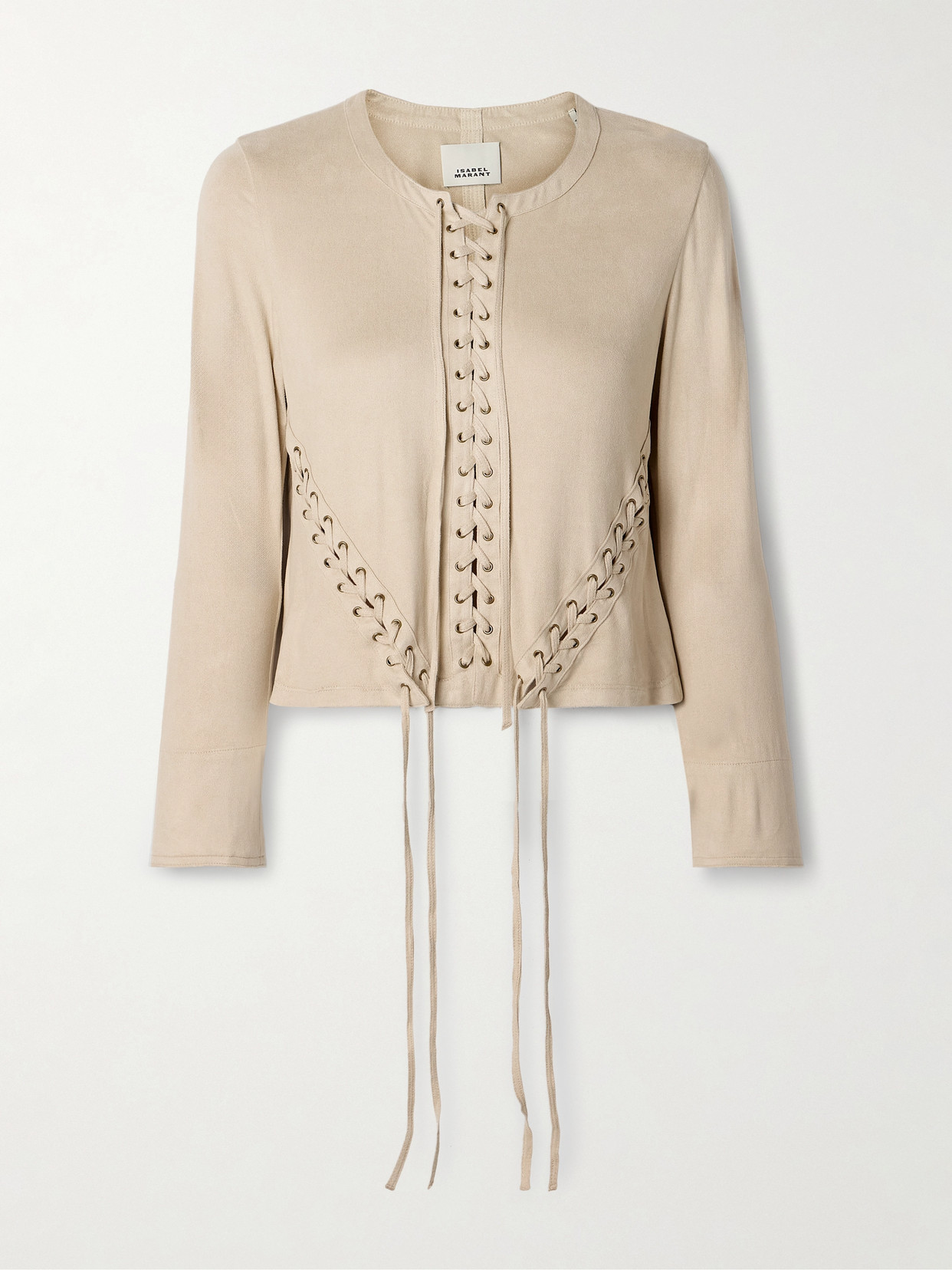 ISABEL MARANT SEATLE CROPPED LACE-UP BRUSHED STRETCH-JERSEY TOP