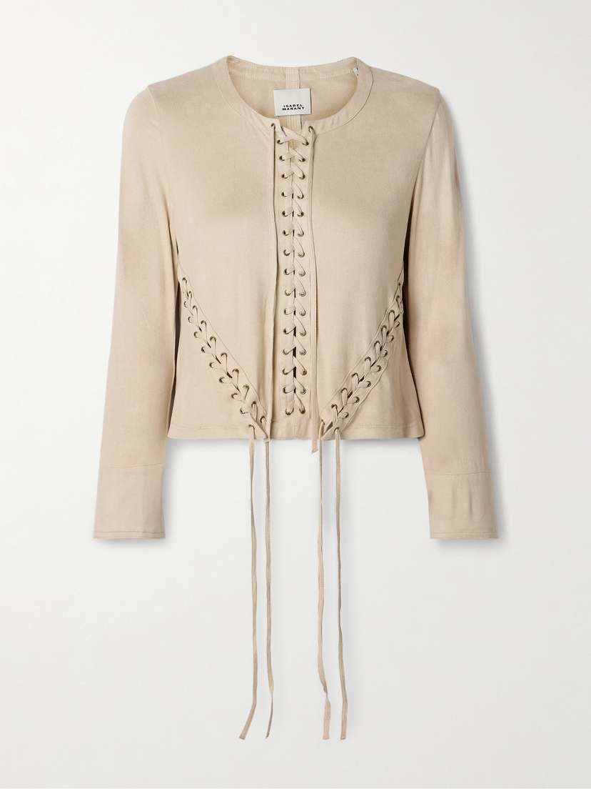 Isabel Marant Seatle Cropped Lace-up Brushed Stretch-jersey Top
