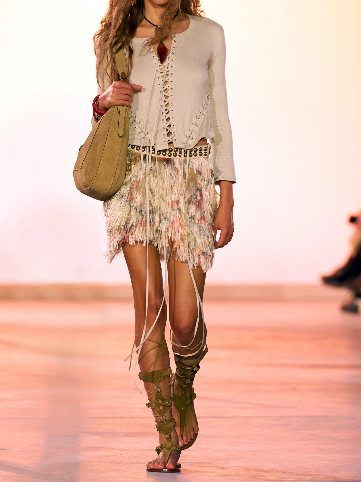 ISABEL MARANT SEATLE CROPPED LACE-UP BRUSHED STRETCH-JERSEY TOP