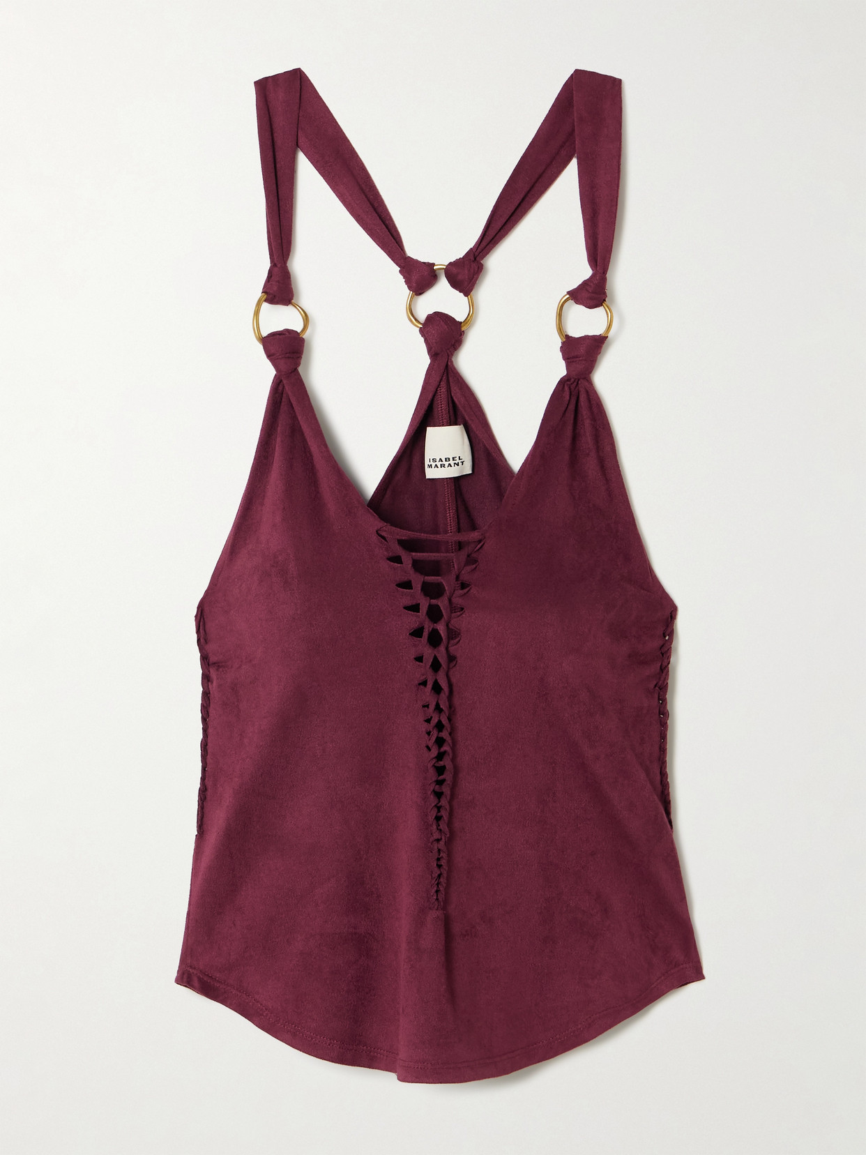 Isabel Marant Sakina Plunging Faux Suede Tank Top In Burgundy