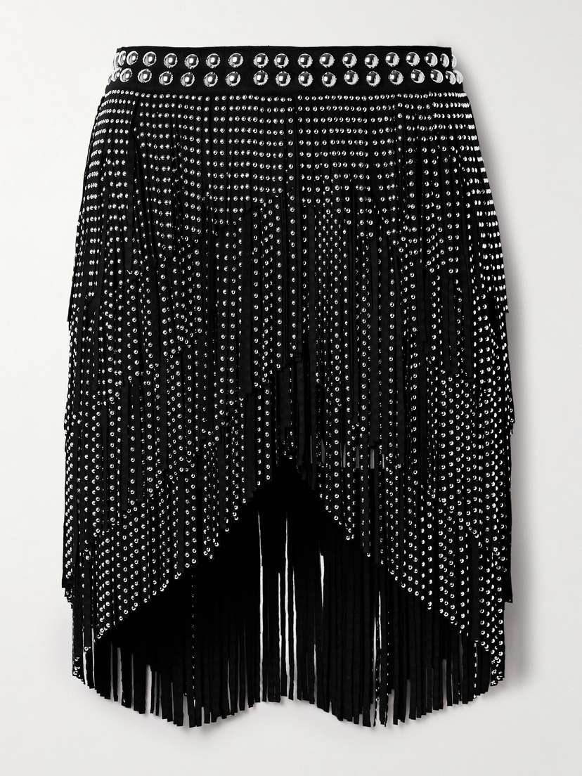Isabel Marant Carmelia Studded Fringed Brushed Stretch-jersey Mini Skirt