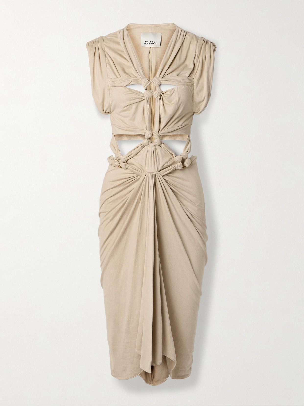 Isabel Marant Sirena Knotted Cutout Brushed Stretch-jersey Midi Dress In Neutrals