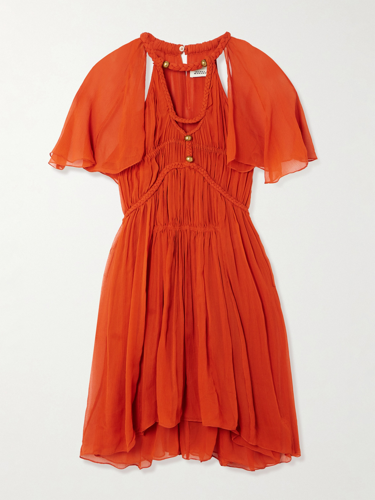 Isabel Marant Randalia Embellished Cutout Printed Silk-crepon Mini Dress In Orange