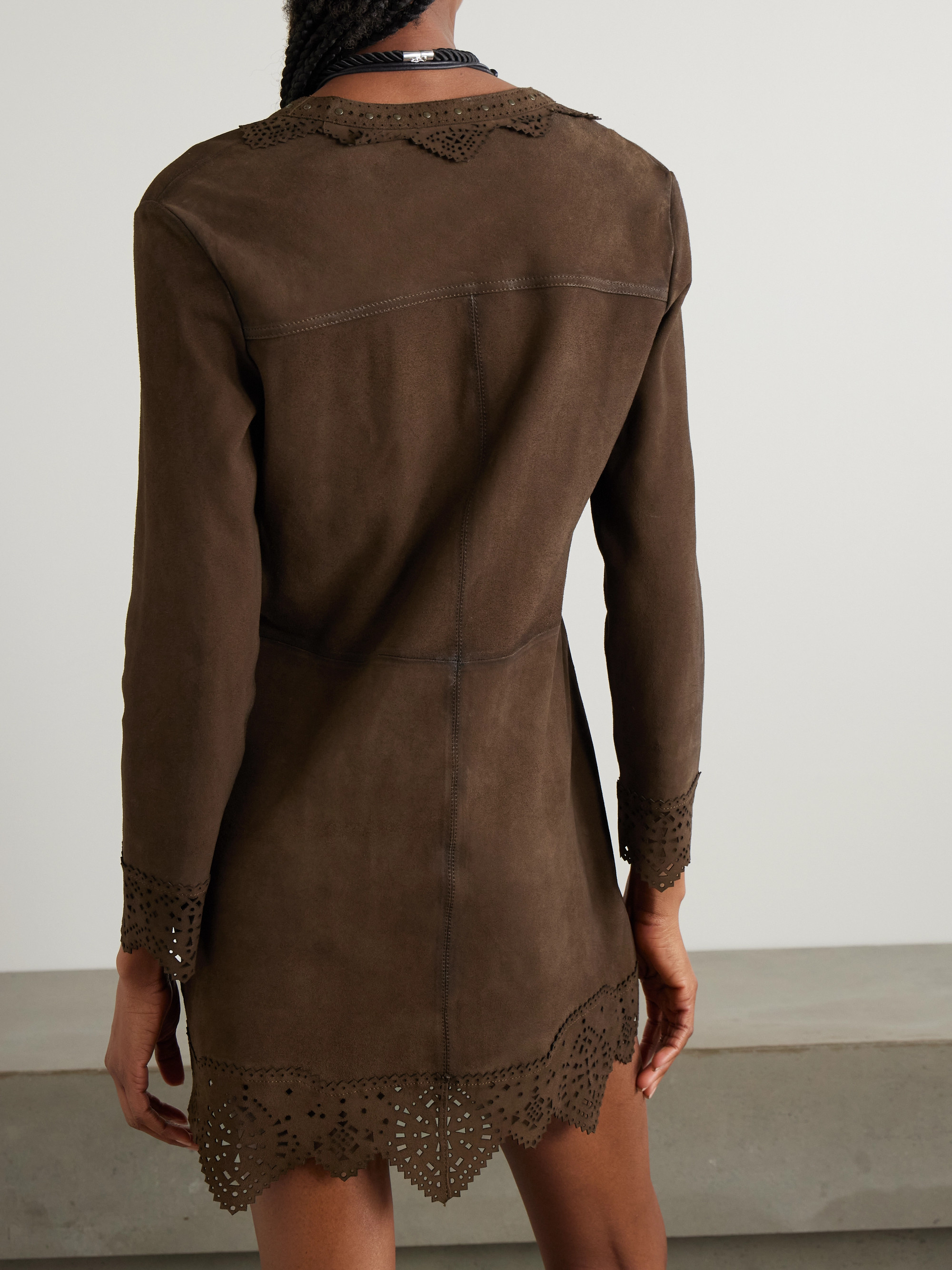 Isabel Marant Charlina lace-up scalloped perforated suede mini dress