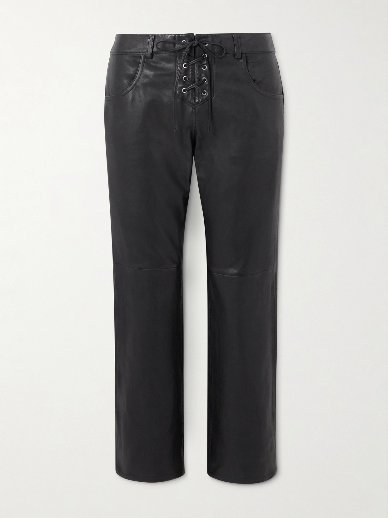 Isabel Marant Vanel Lace-up Leather Straight-leg Pants In Black