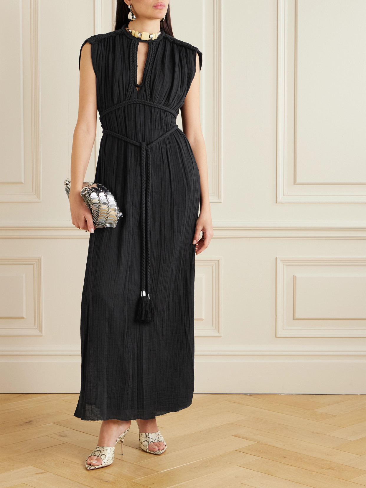 ISABEL MARANT JOYA OPEN-BACK BRAIDED COTTON-GAUZE MAXI DRESS