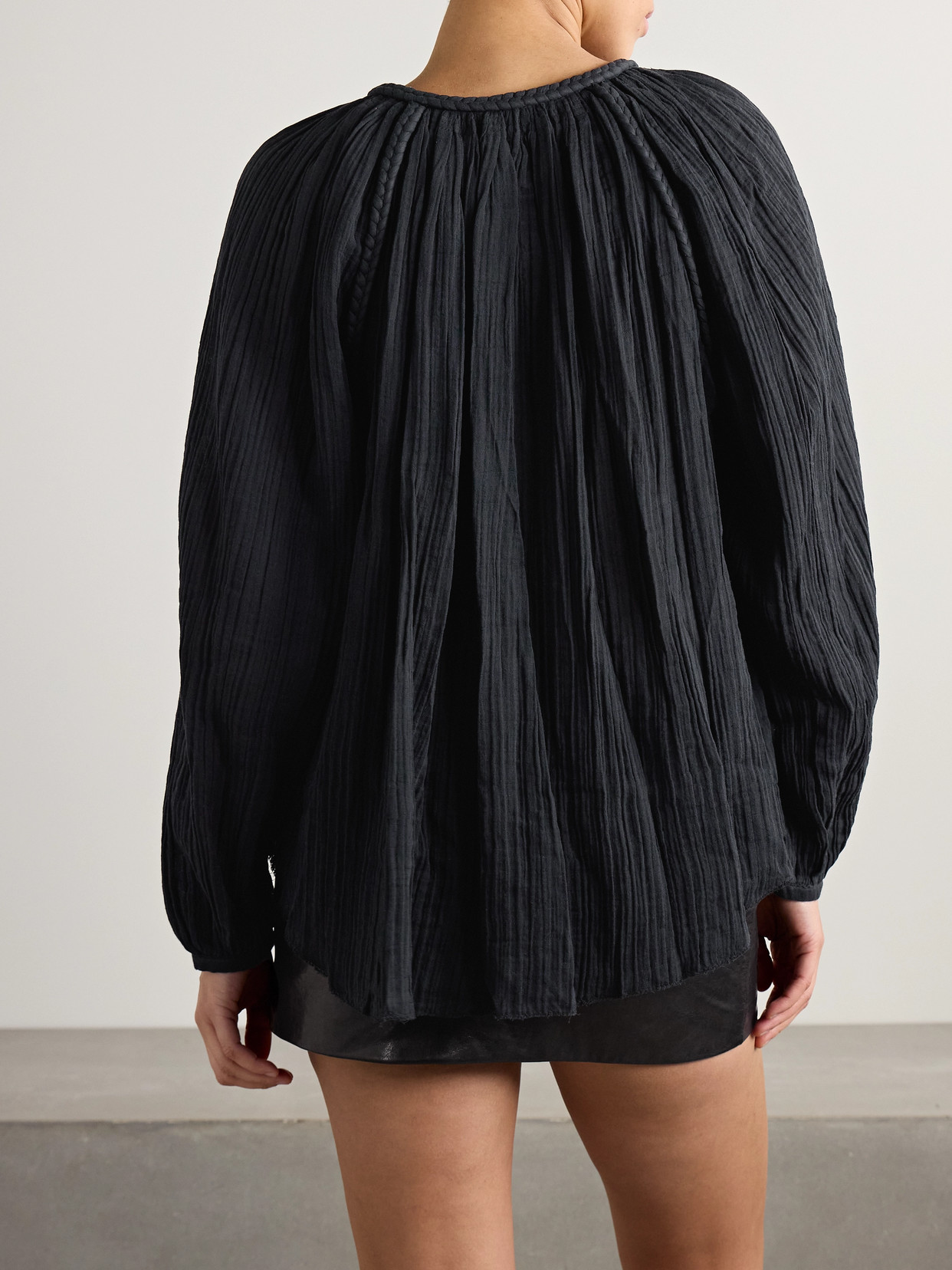 Shop Isabel Marant Jenna Gathered Organic Cotton-gauze Blouse In Black