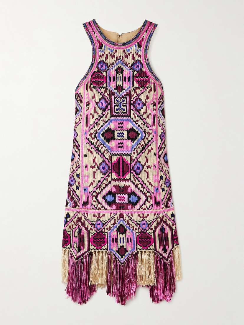Isabel Marant Yasmine Fringed Embellished Embroidered Silk Mini Dress