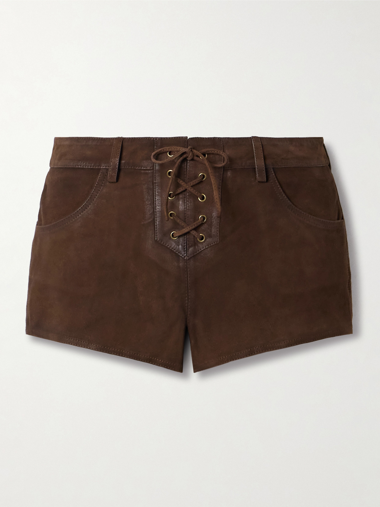 Isabel Marant Vanel Lace-up Suede Shorts In Brown