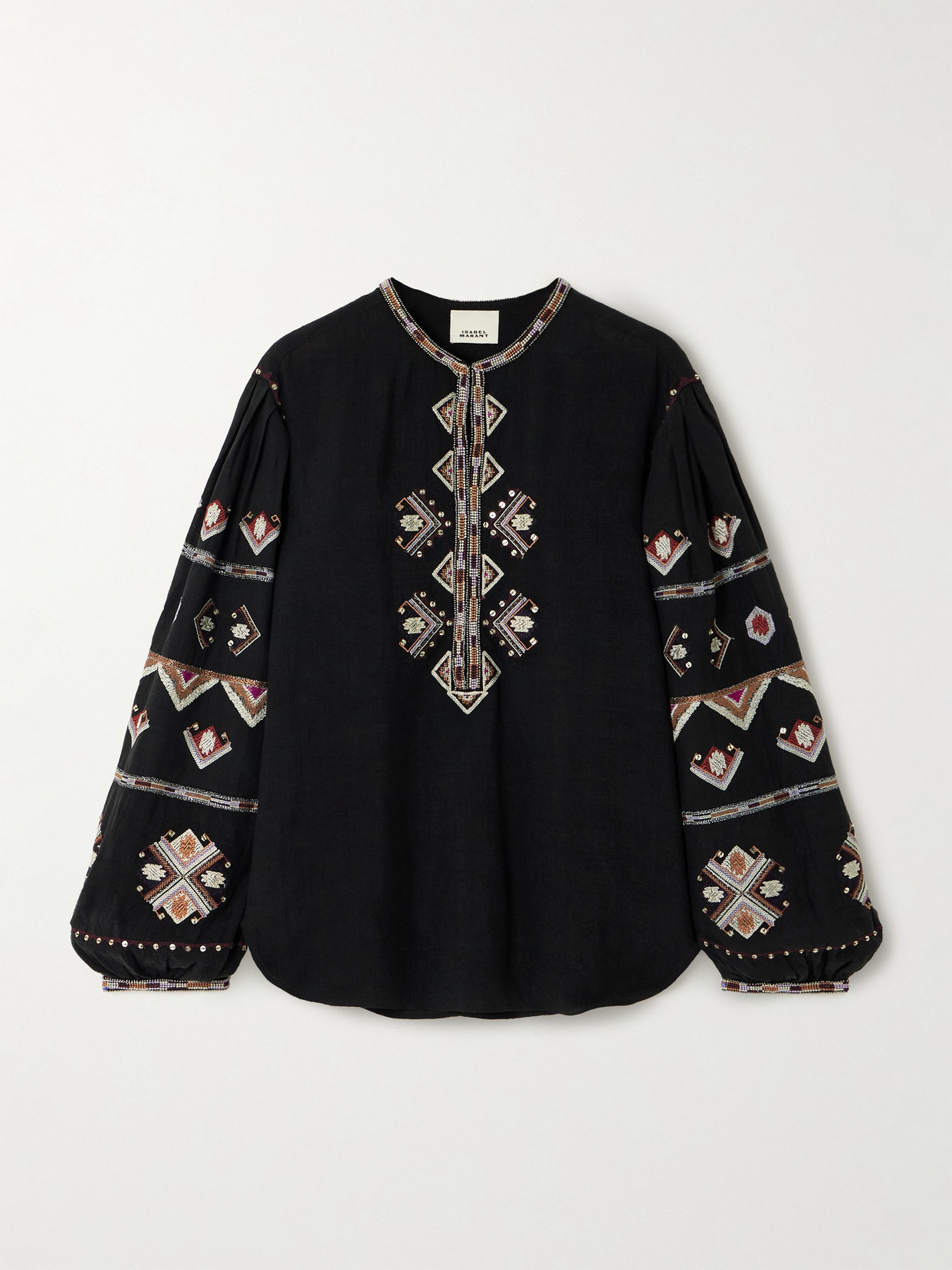 Isabel Marant Zielle Embellished Embroidered Silk-gauze Blouse In Black
