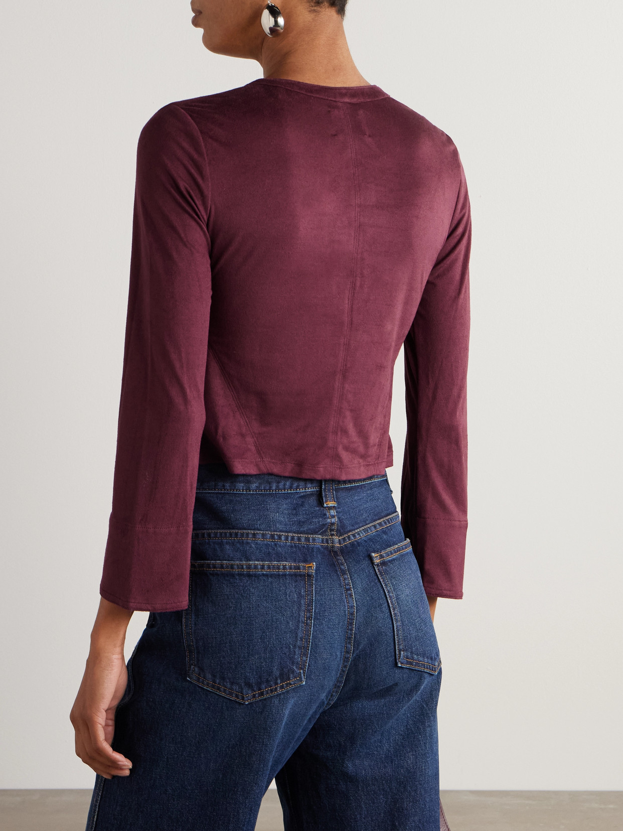 Isabel Marant Seatle Cropped Lace-up Brushed Stretch-jersey Top In Burgundy