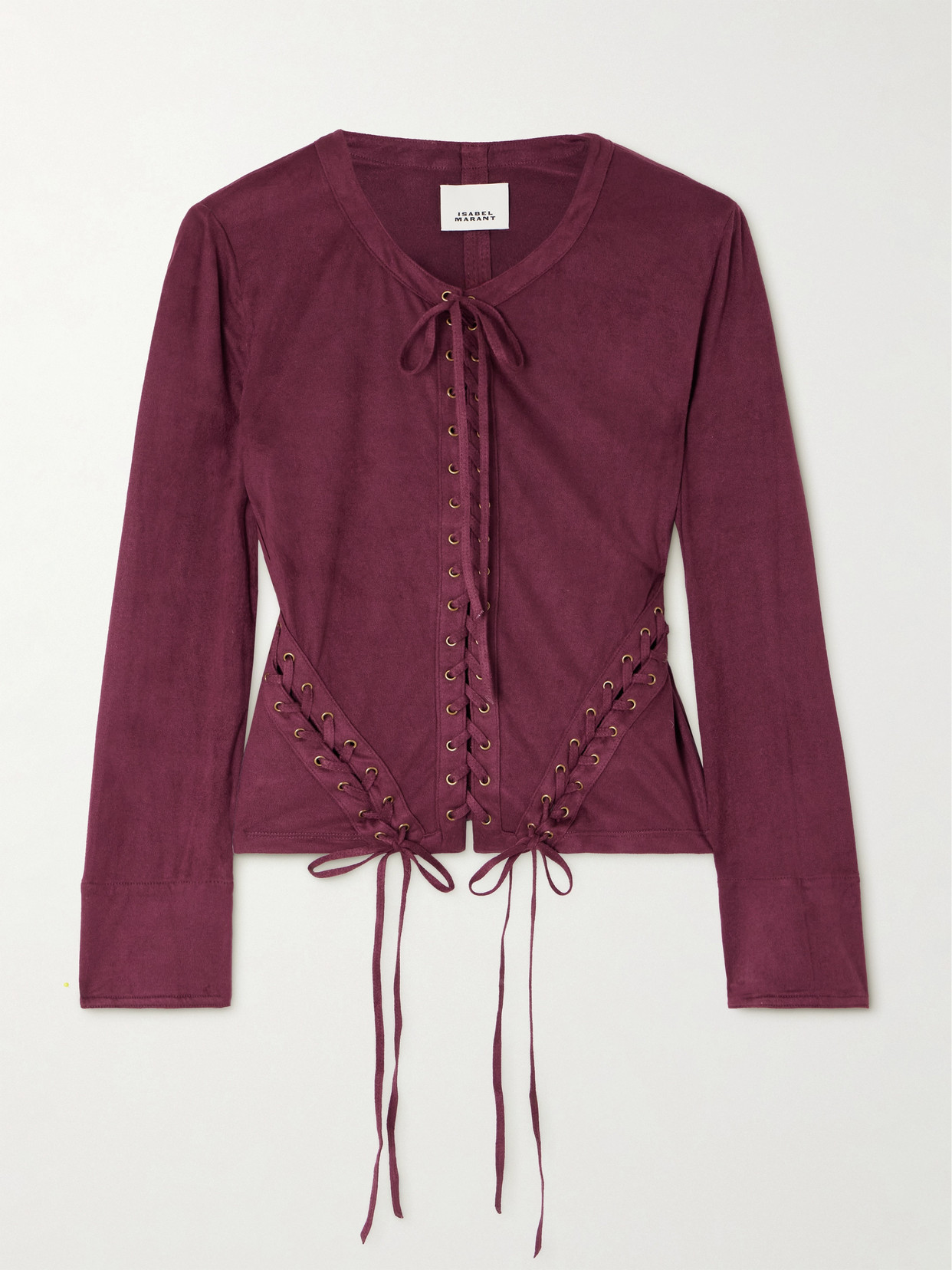 Isabel Marant Seatle Cropped Lace-up Brushed Stretch-jersey Top In Burgundy