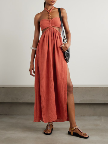 Isabel Marant Justine embellished cutout cotton-gauze halterneck maxi dress