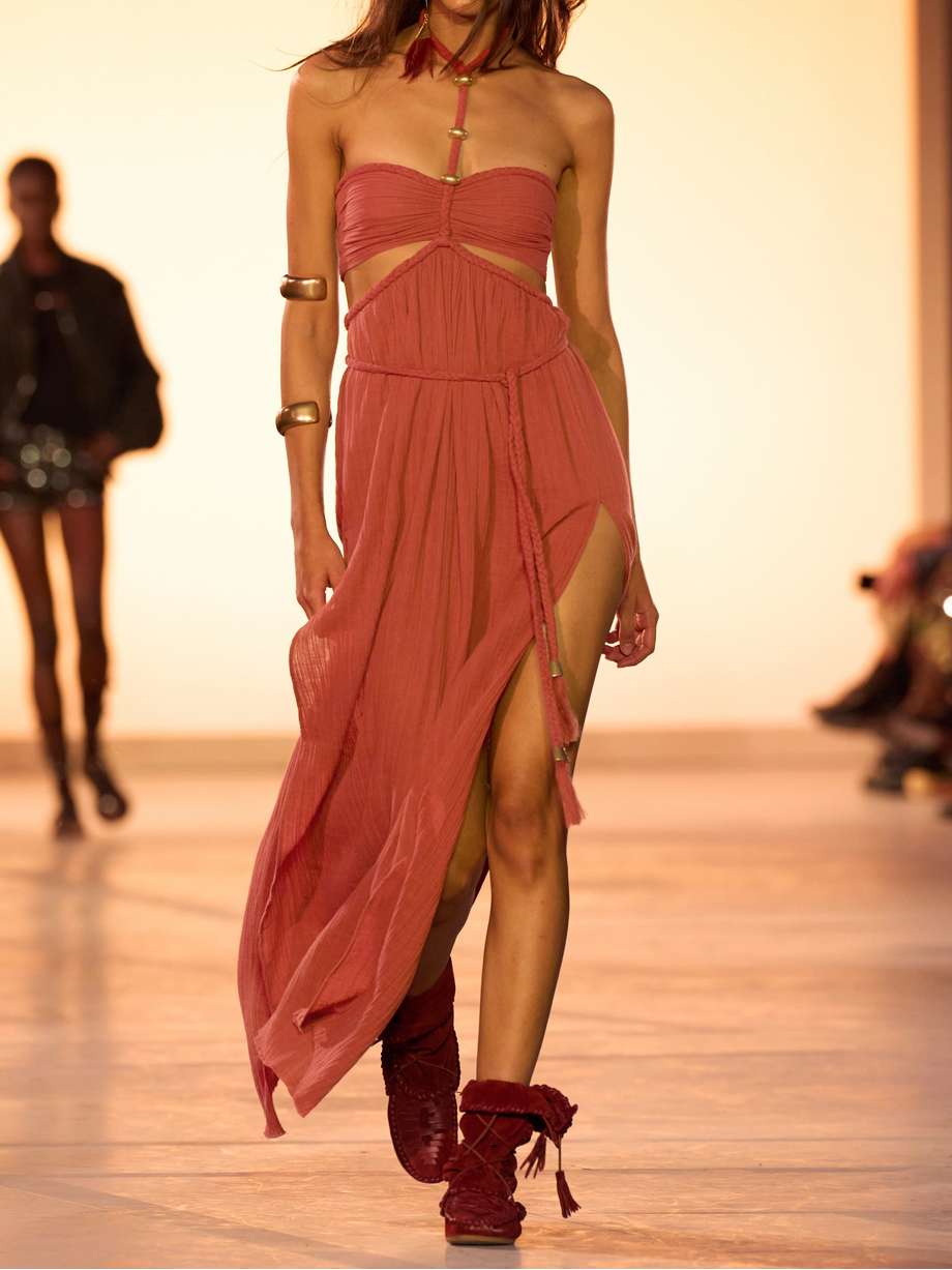 justine embellished cutout cotton-gauze halterneck maxi dress