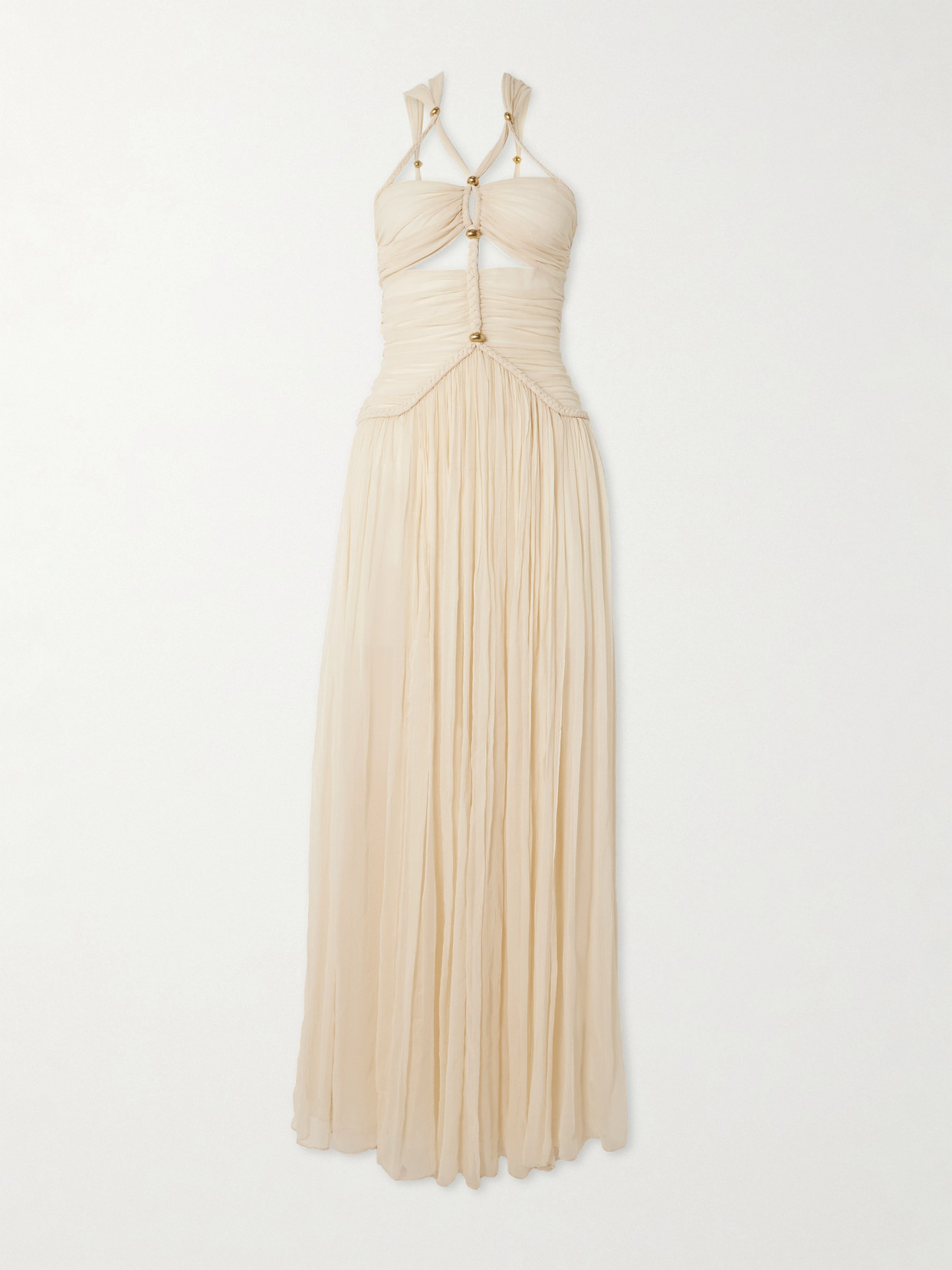 Isabel Marant Rafael Embellished Braided Silk-crepon Maxi Dress In Neutrals